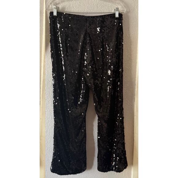 House of Harlow Sequin Black Straight Leg Pants Party Holiday Size M - Picture 5 of 6